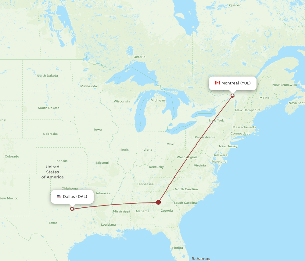 DAL-YUL flight routes