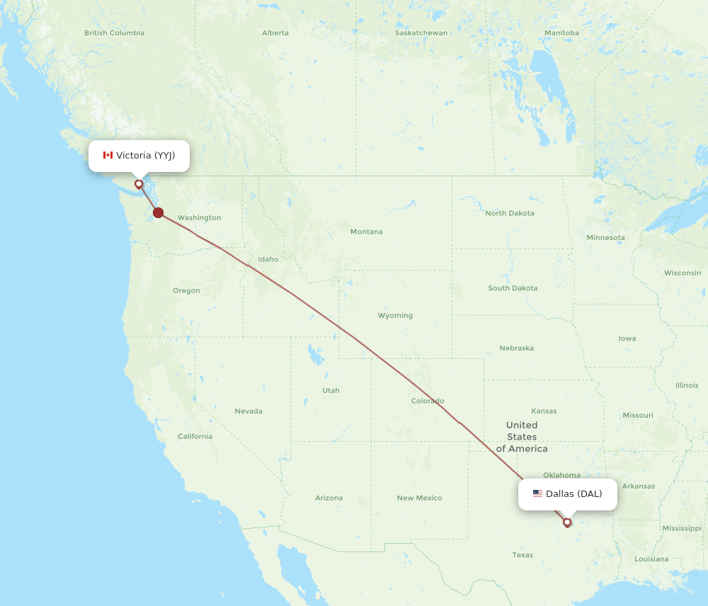 Dallas - Victoria route map and flight paths