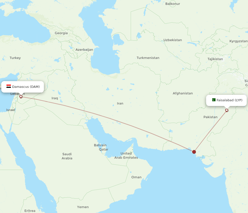 DAM to LYP flights and routes map