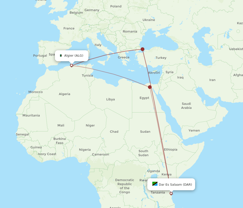 DAR-ALG flight routes