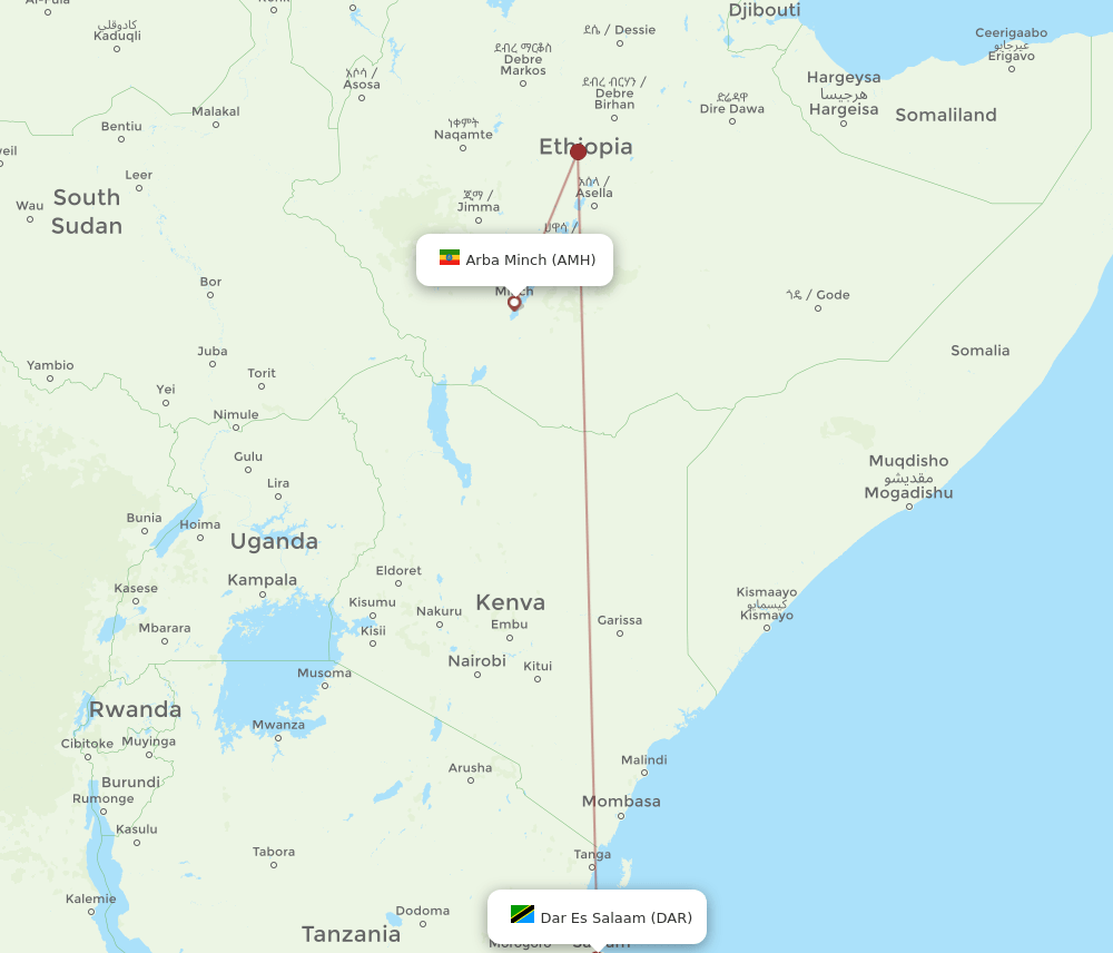 DAR-AMH flight routes