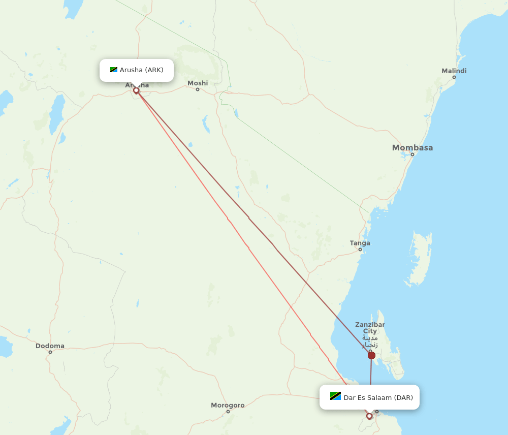 DAR-ARK flight routes