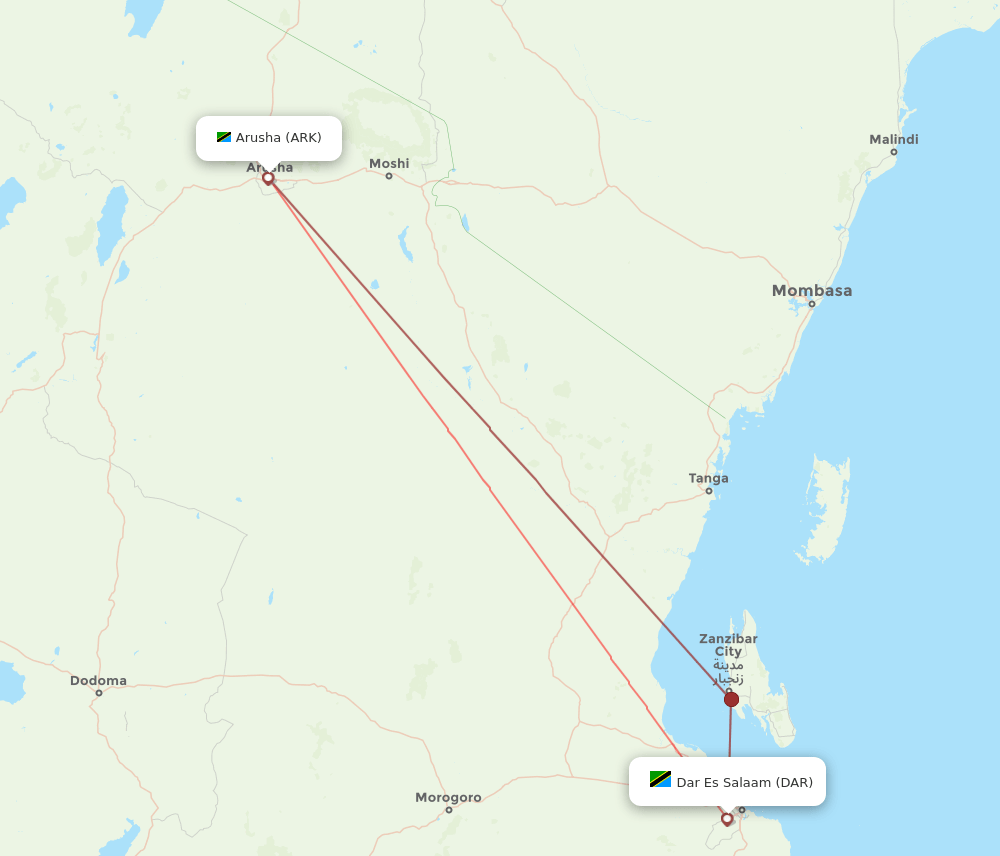 DAR to ARK flights and routes map