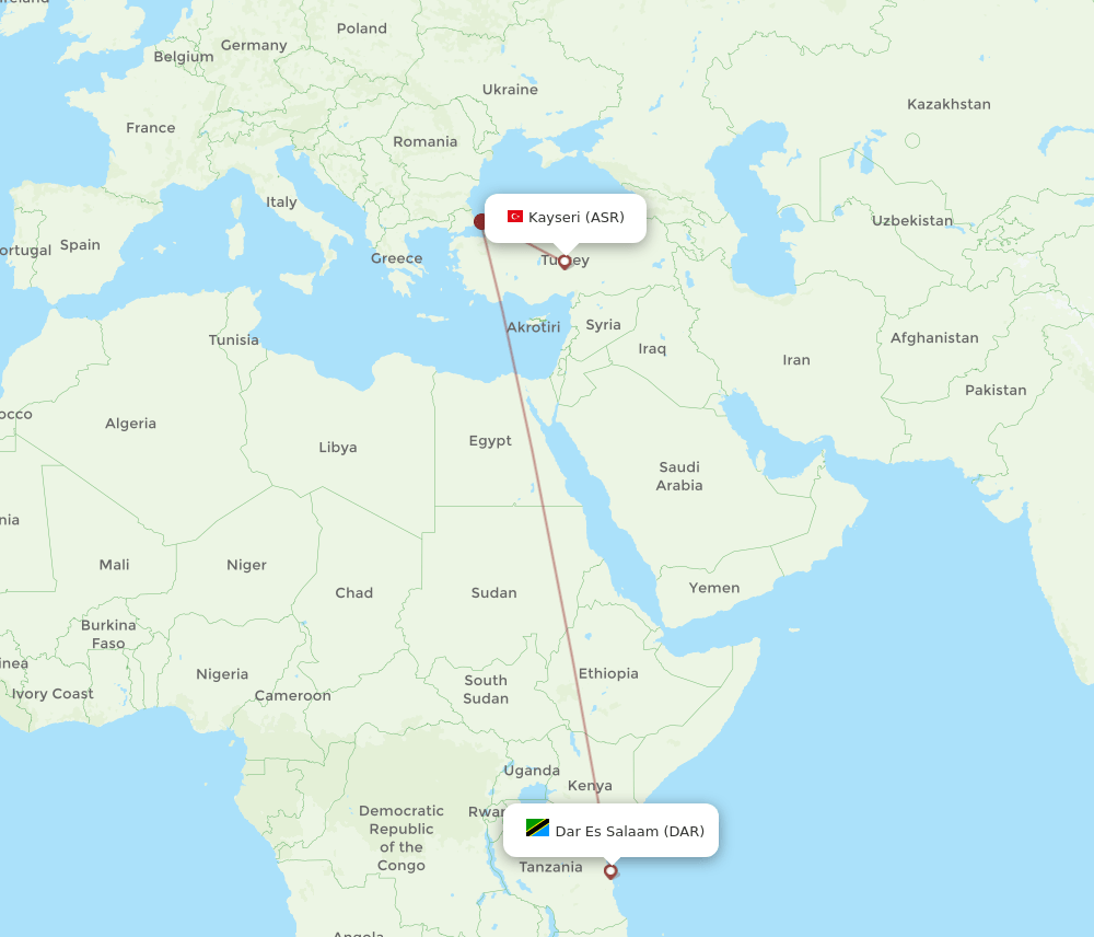 DAR to ASR flights and routes map