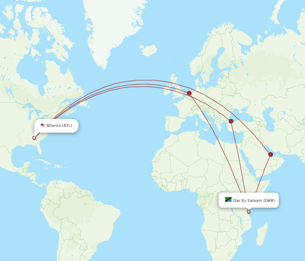 DAR to ATL flights and routes map