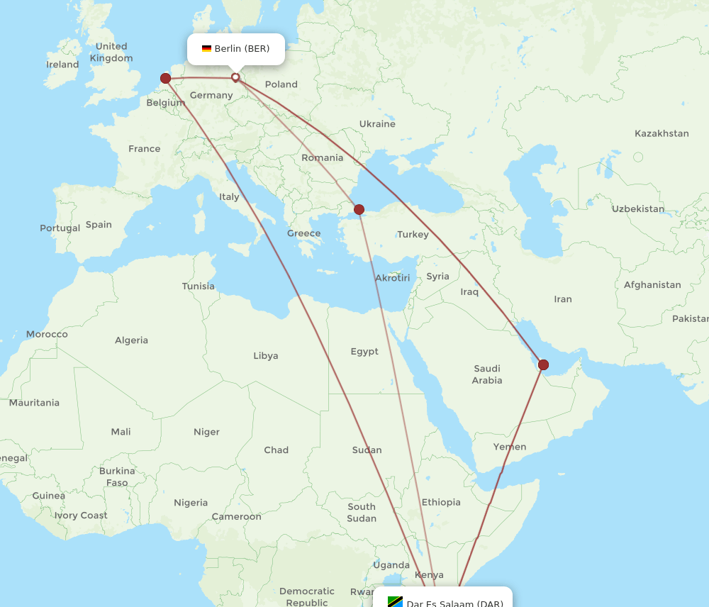 DAR-BER flight routes