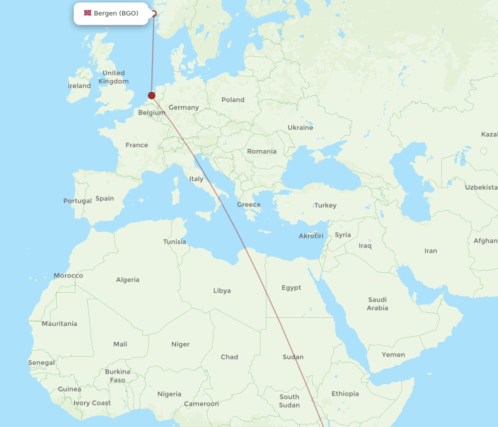 DAR to BGO flights and routes map