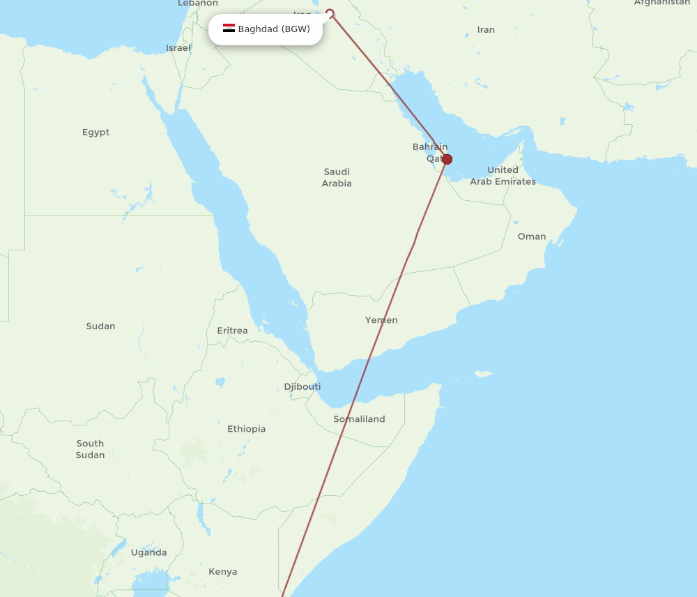 DAR-BGW flight routes