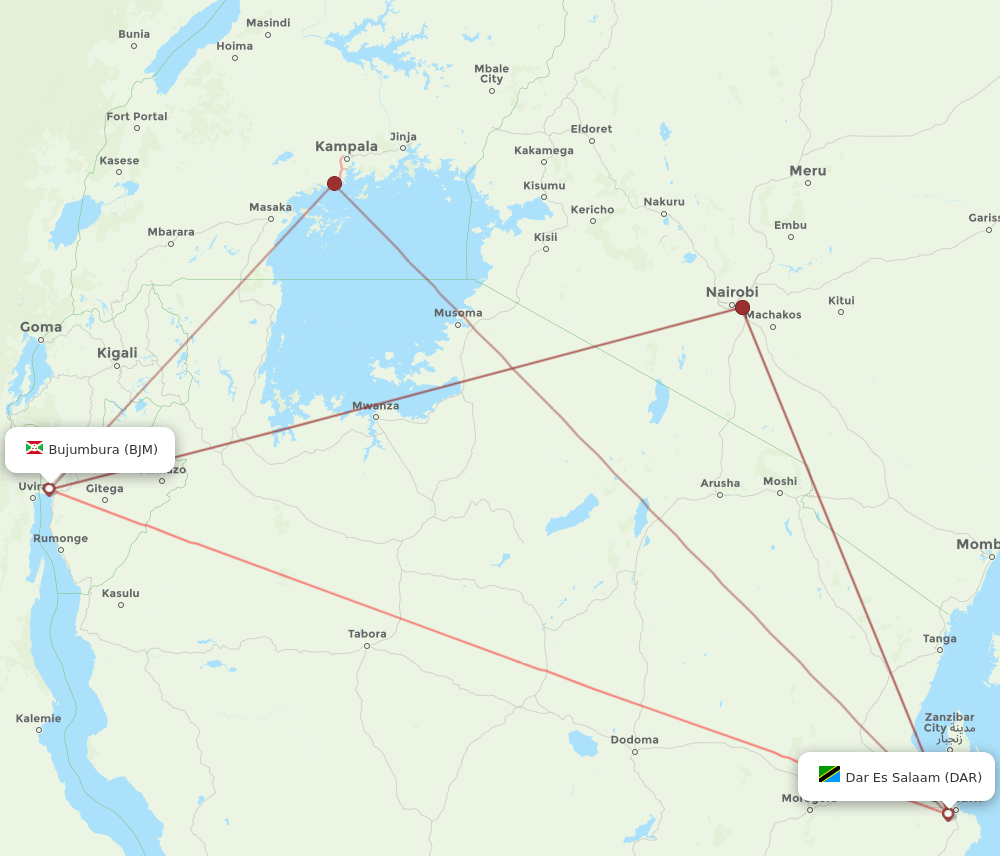 DAR-BJM flight routes
