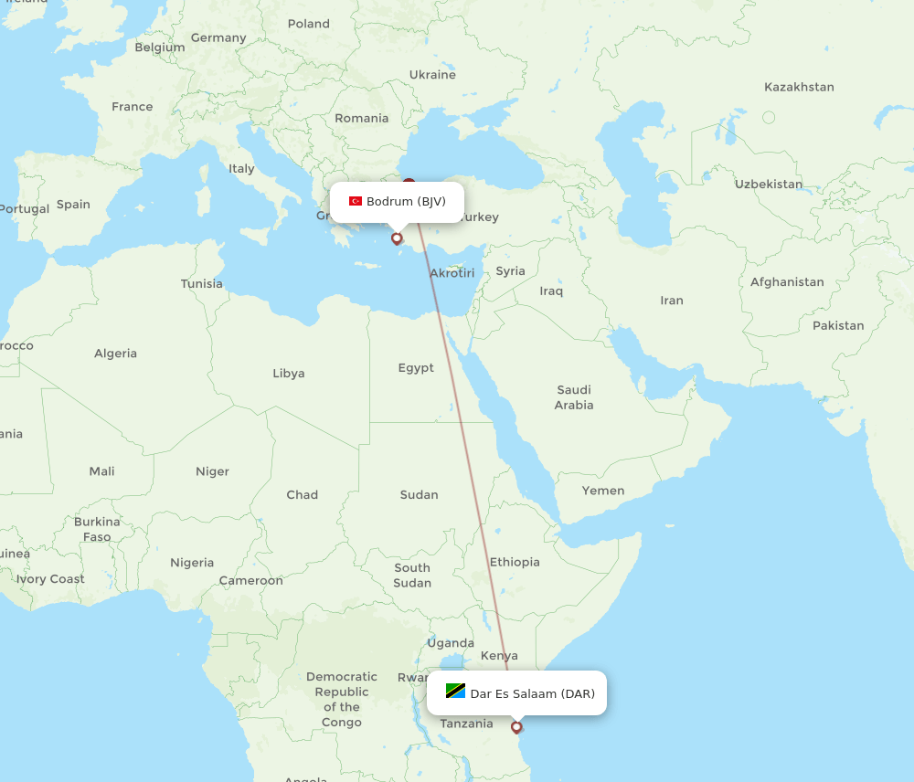 DAR-BJV flight routes