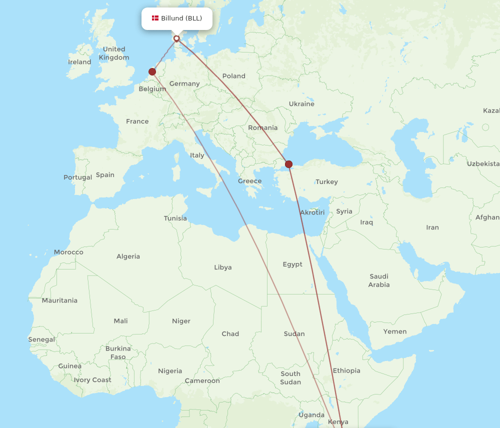 DAR-BLL flight routes