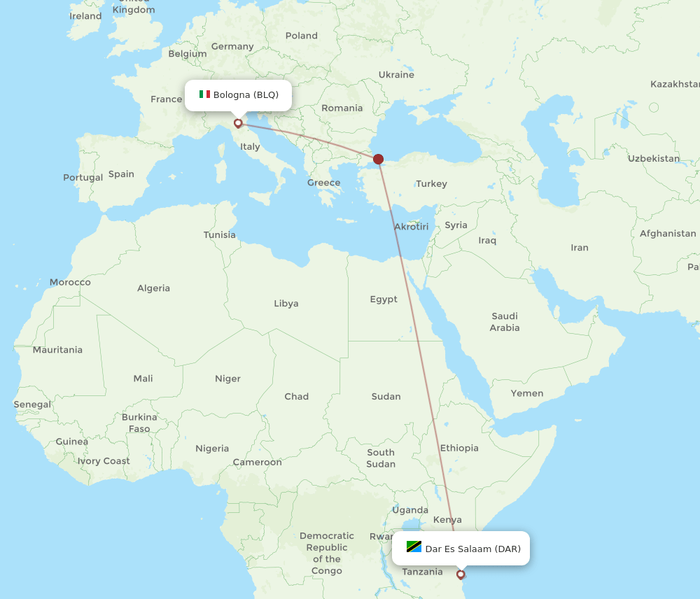 DAR-BLQ flight routes