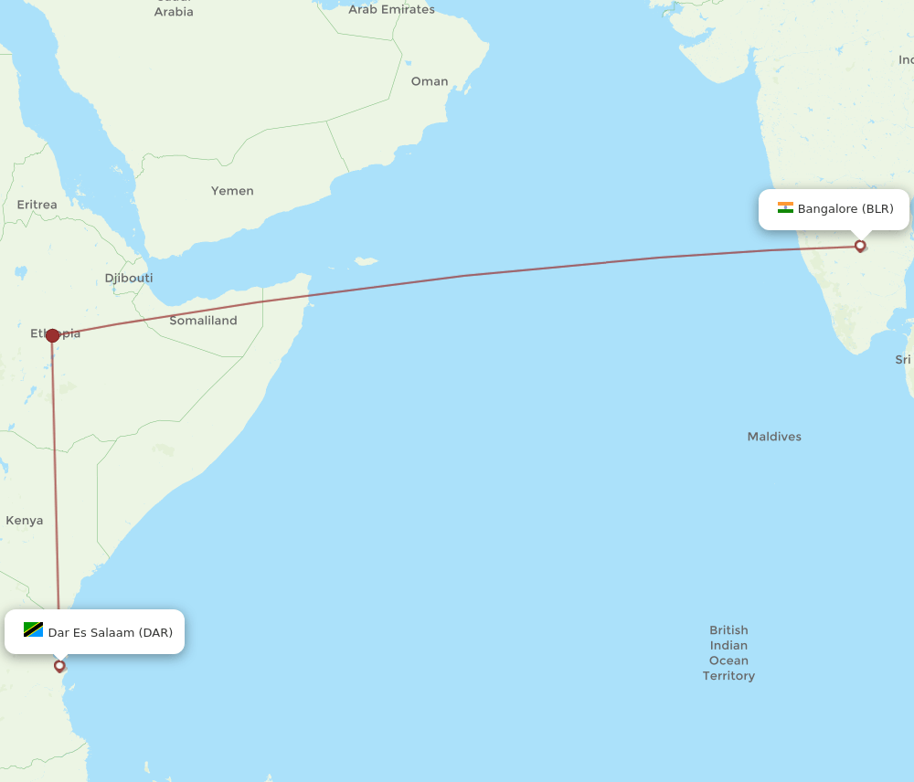 DAR to BLR flights and routes map