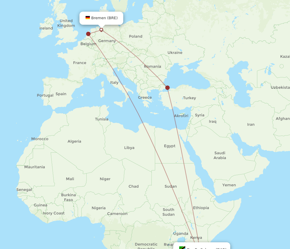DAR to BRE flights and routes map