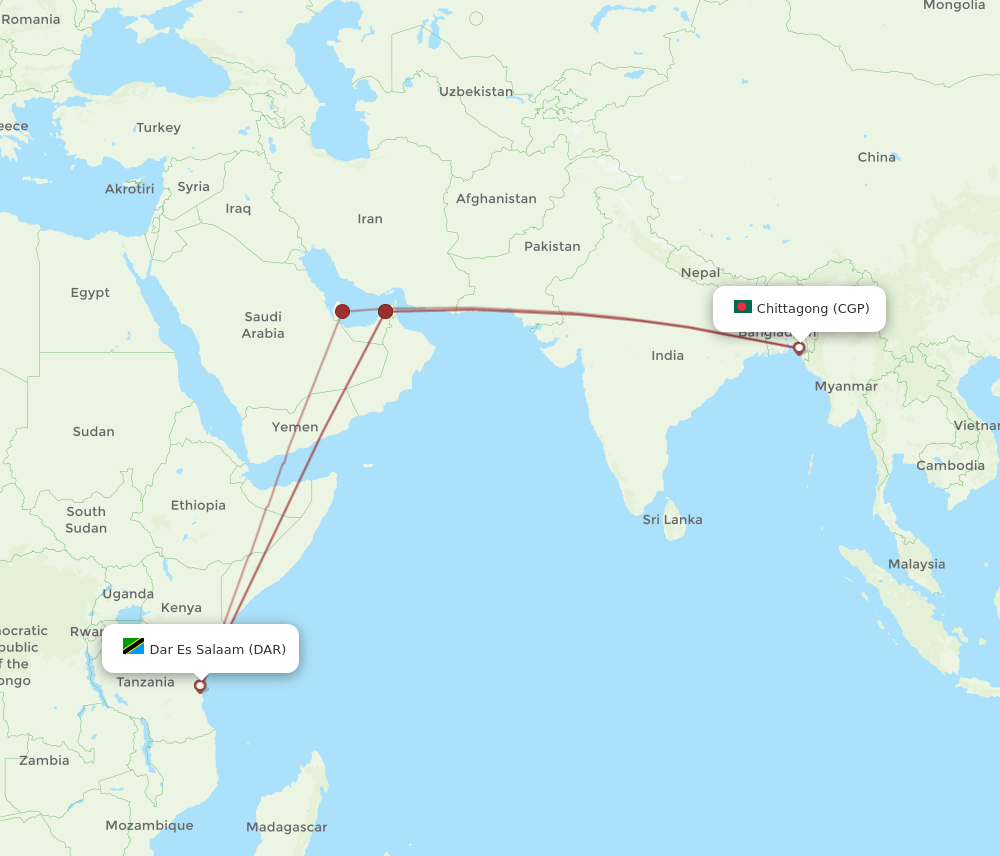 DAR-CGP flight routes