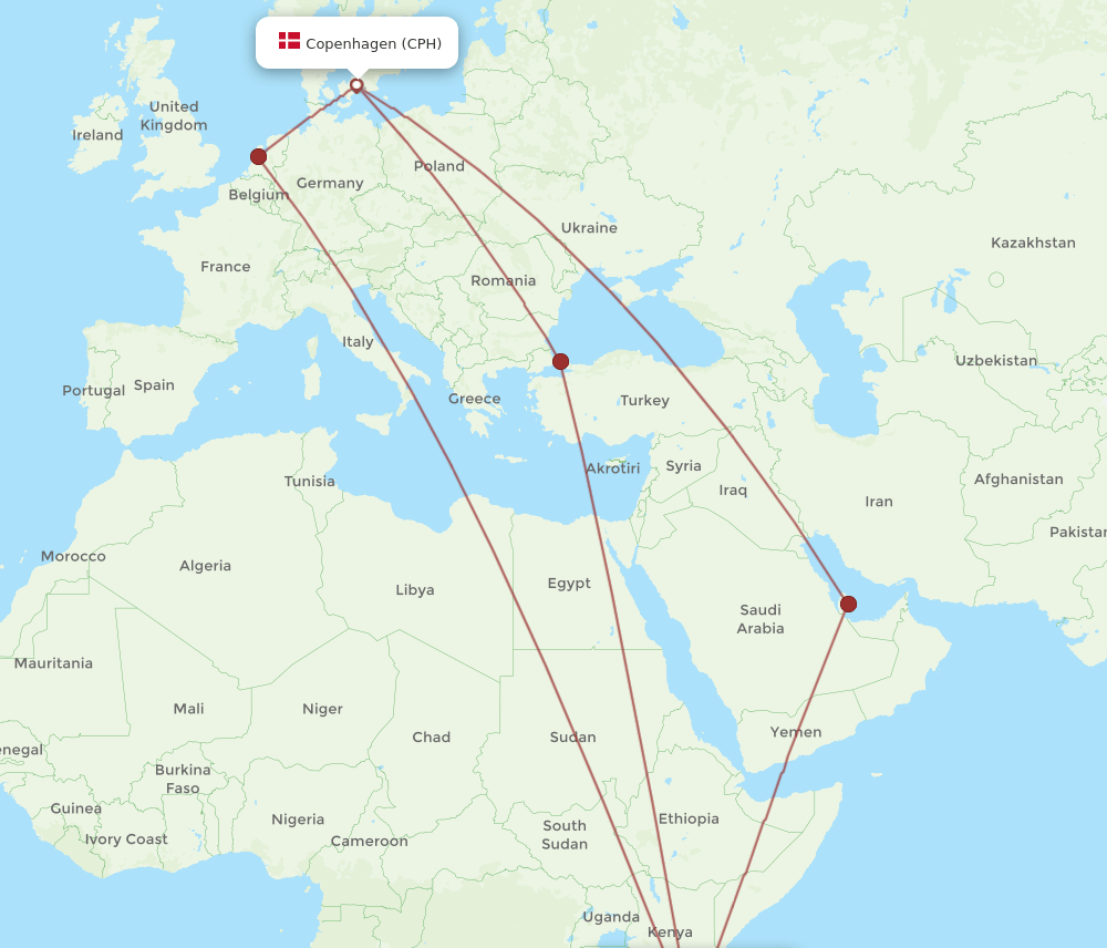 DAR-CPH flight routes