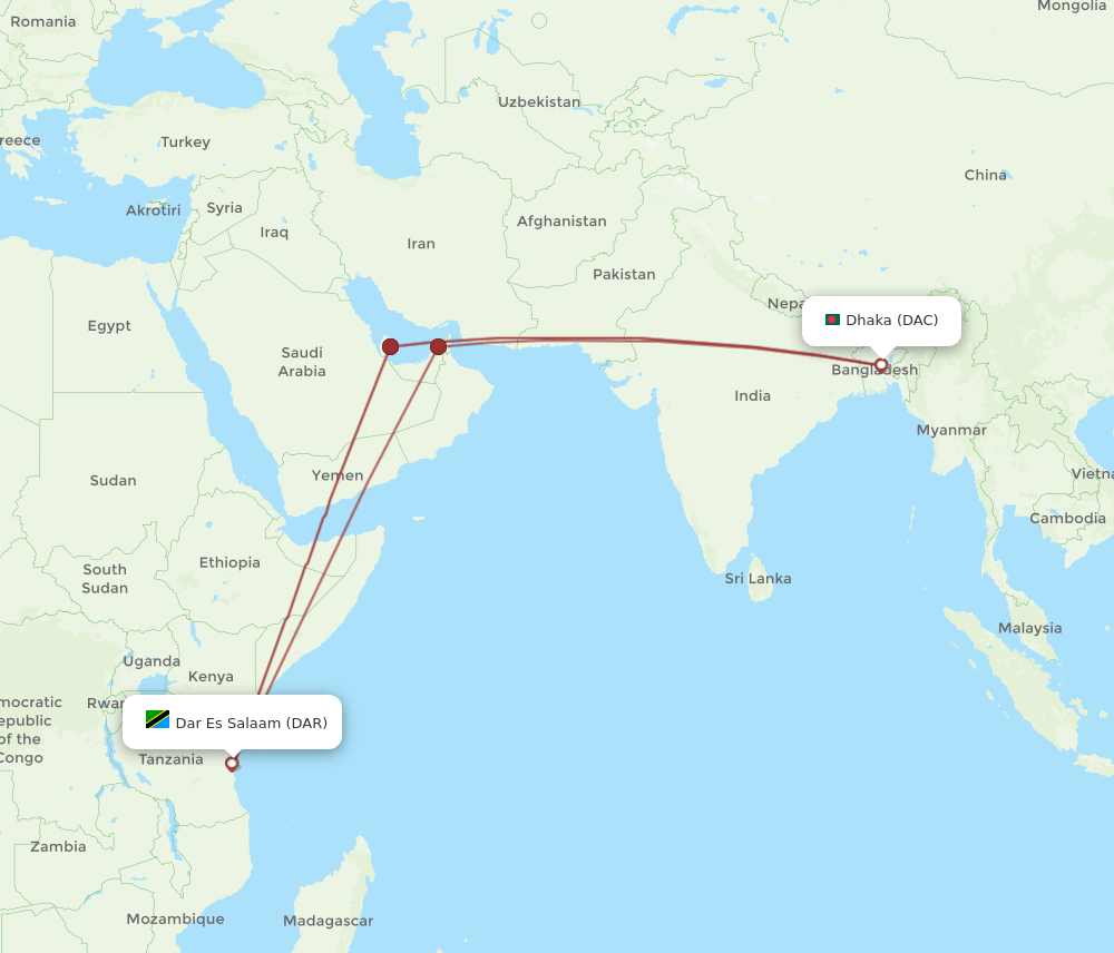 DAR-DAC flight routes