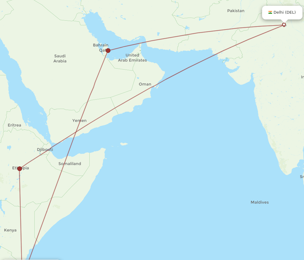 DAR-DEL flight routes