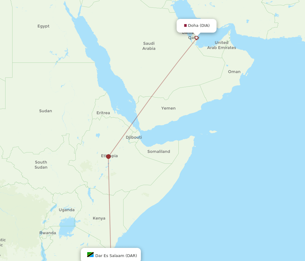 Dar Es Salaam - Doha route map and flight paths