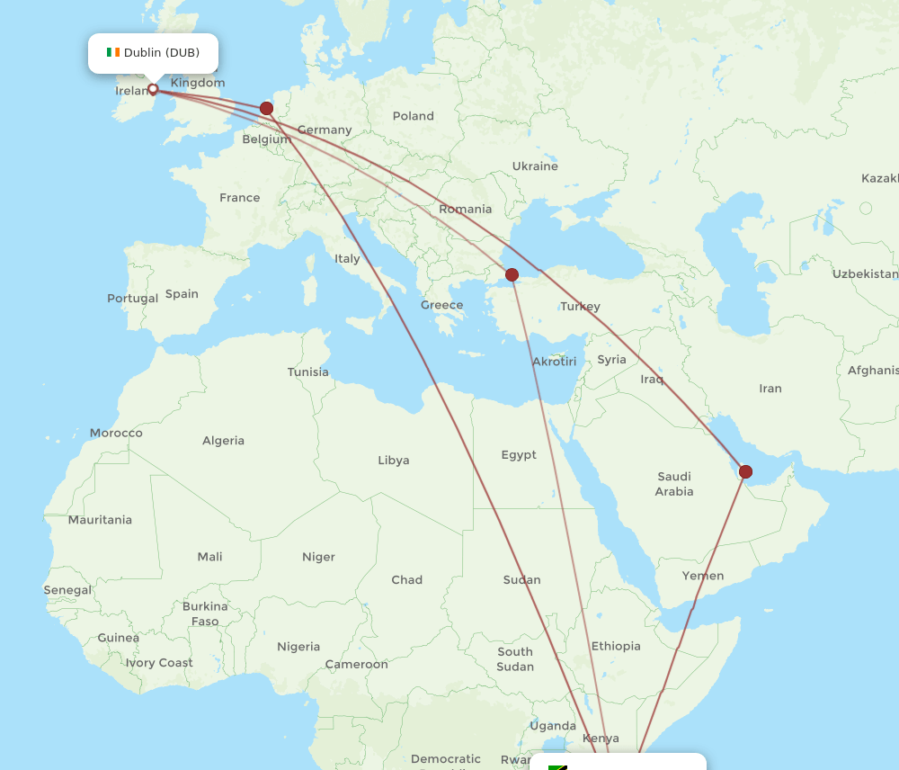 DAR-DUB flight routes