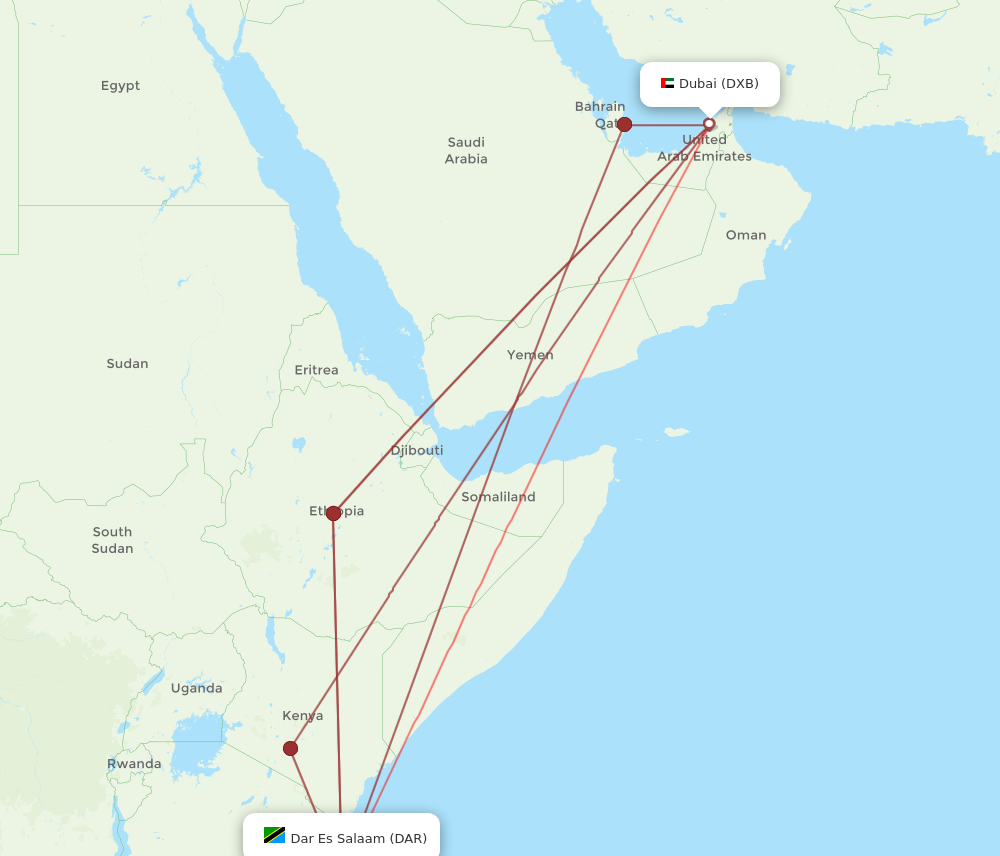 DAR to DXB flights and routes map