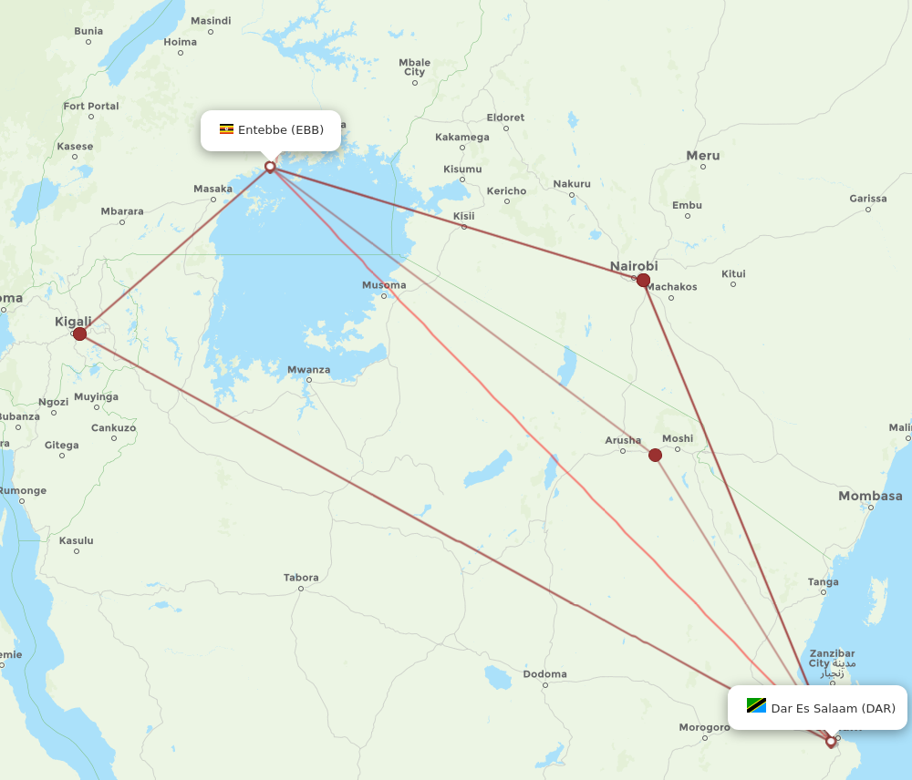 DAR to EBB flights and routes map