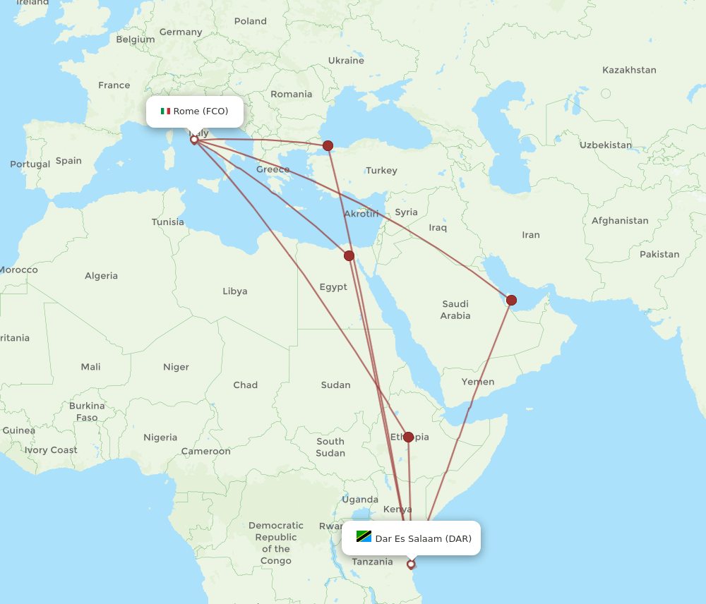 DAR-FCO flight routes