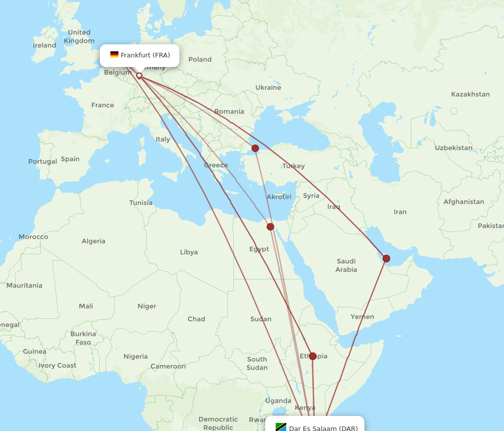 DAR-FRA flight routes