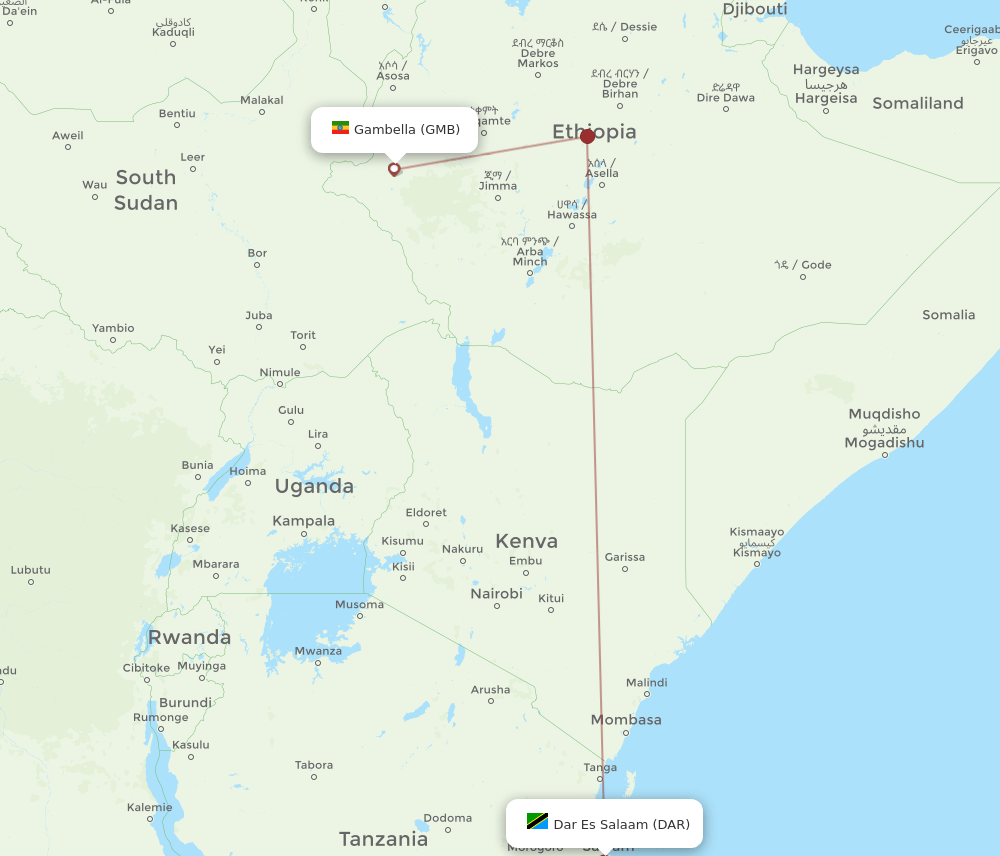 DAR-GMB flight routes