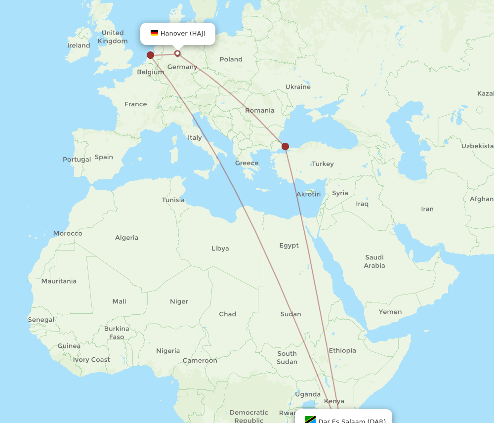 DAR-HAJ flight routes