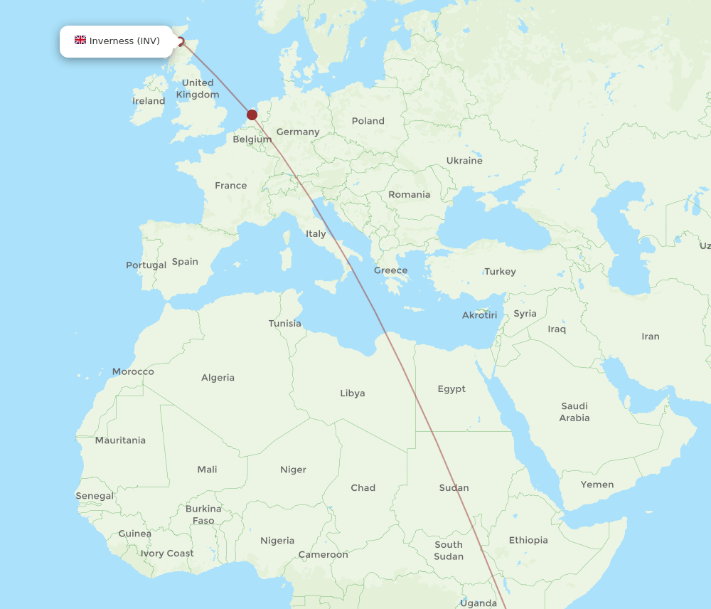Inverness - Dar Es Salaam route map and flight paths