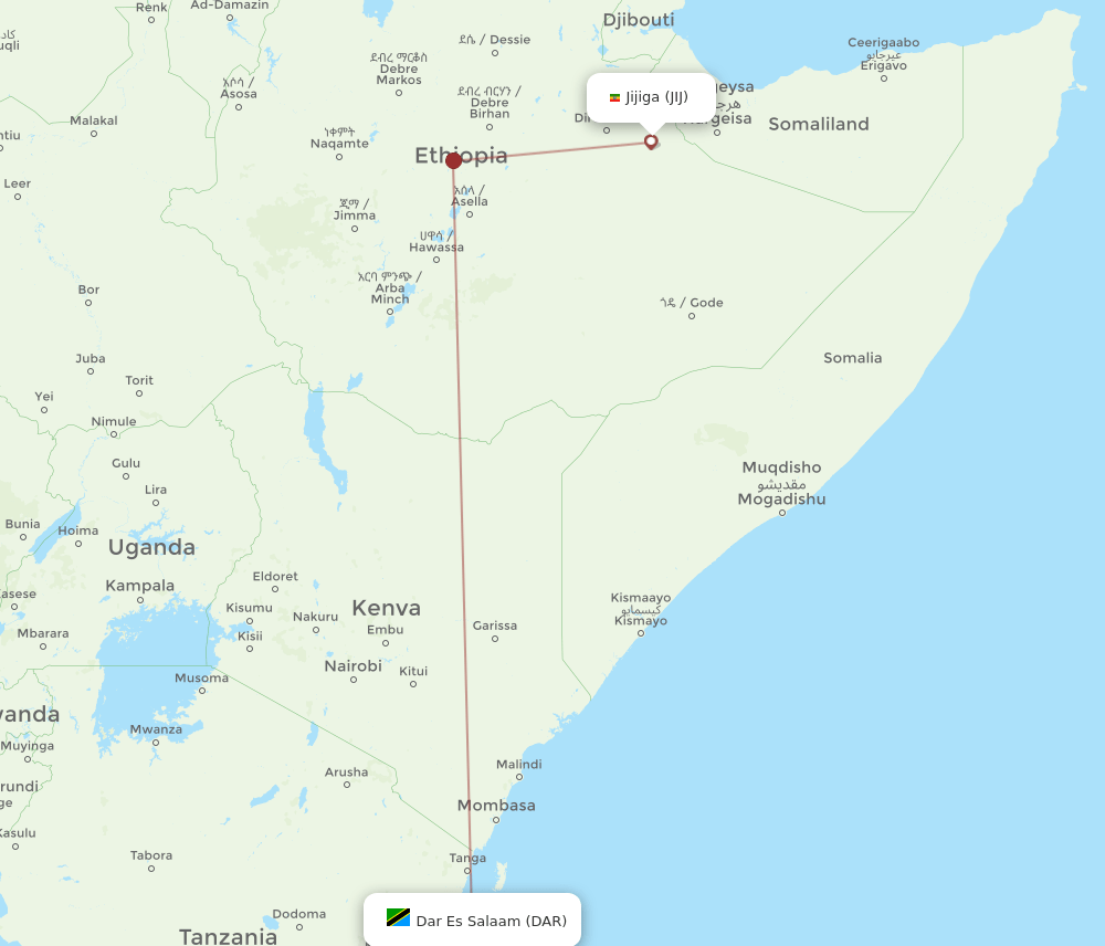 DAR-JIJ flight routes