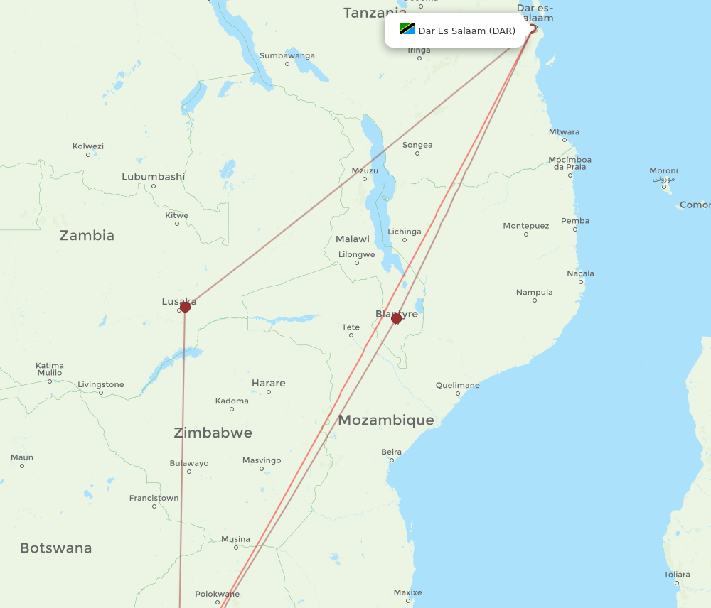 DAR-JNB flight routes