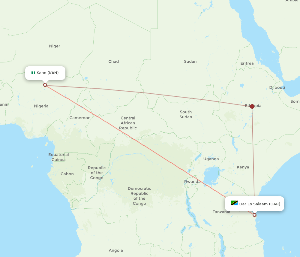 DAR to KAN flights and routes map