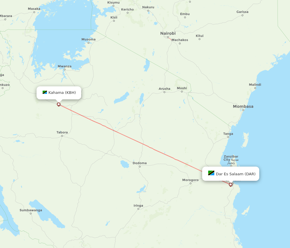 DAR to KBH flights and routes map