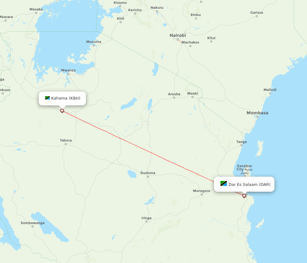 Dar Es Salaam - Kahama route map and flight paths