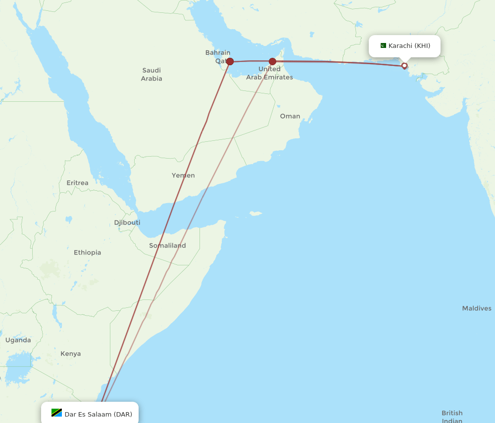 DAR-KHI flight routes