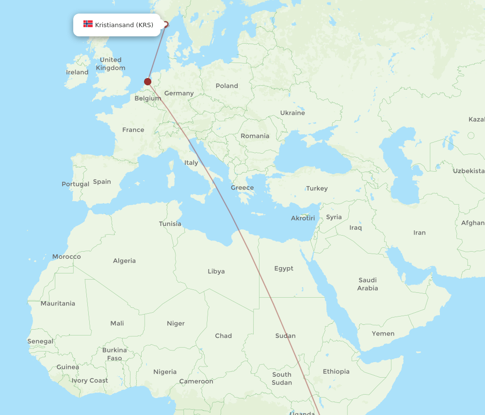 DAR to KRS flights and routes map