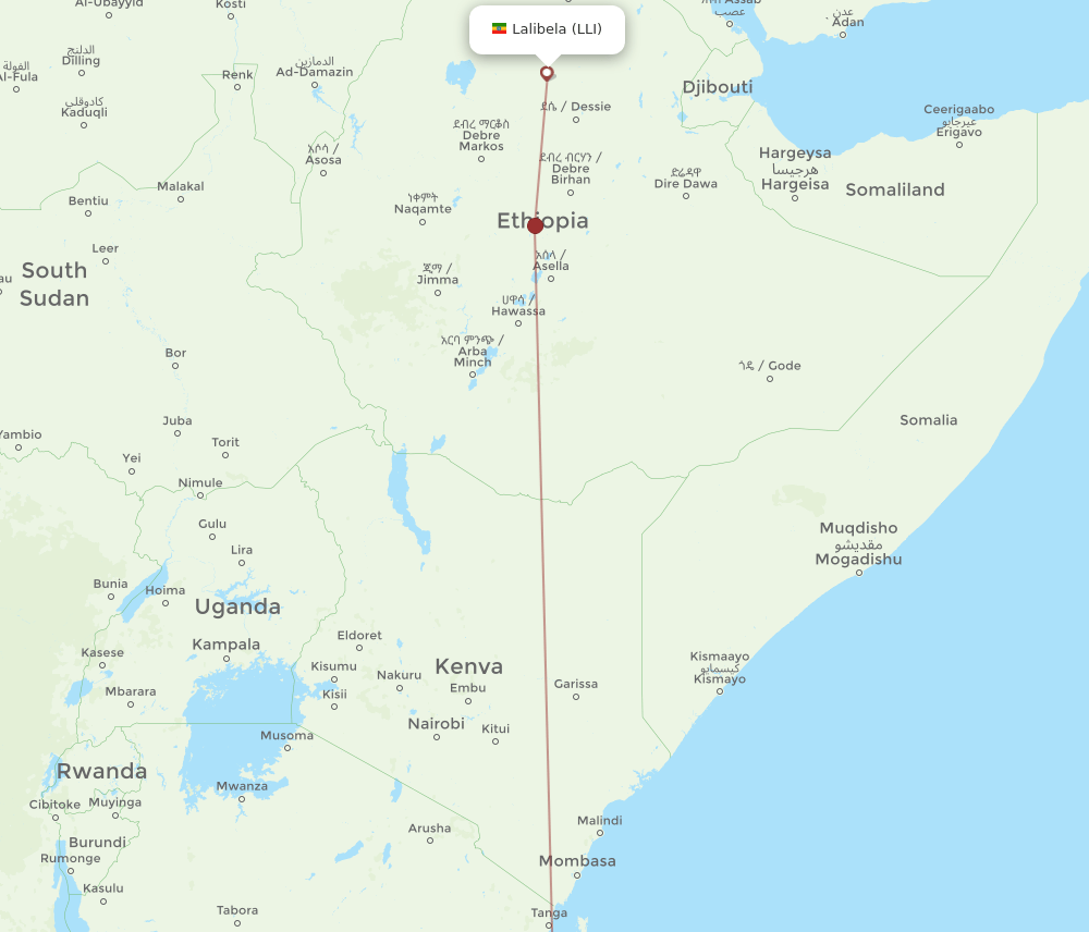 DAR to LLI flights and routes map