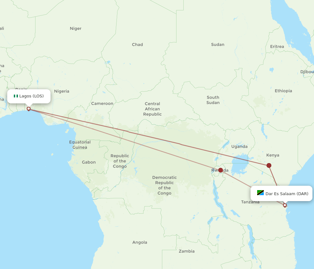 DAR-LOS flight routes