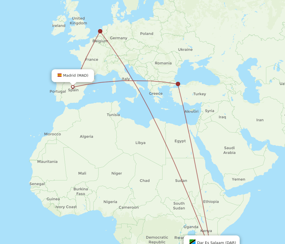 DAR-MAD flight routes