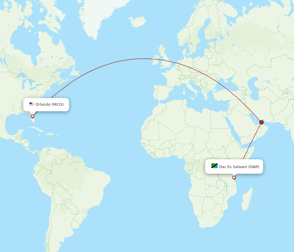DAR to MCO flights and routes map