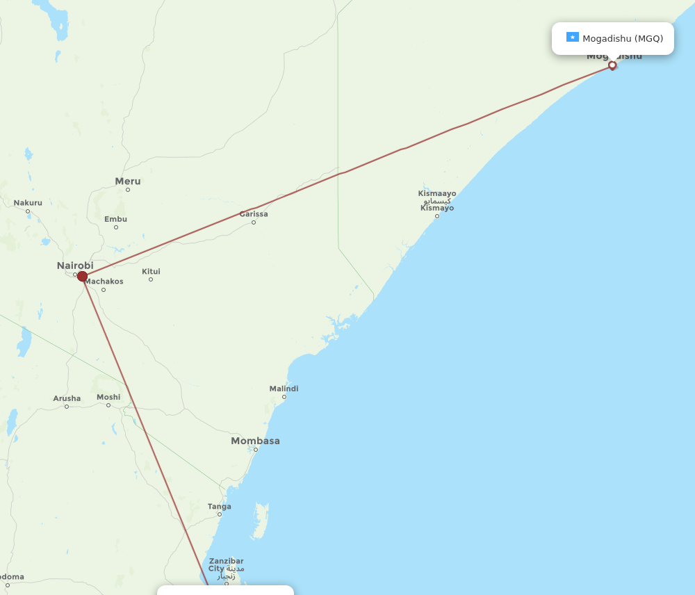 DAR to MGQ flights and routes map
