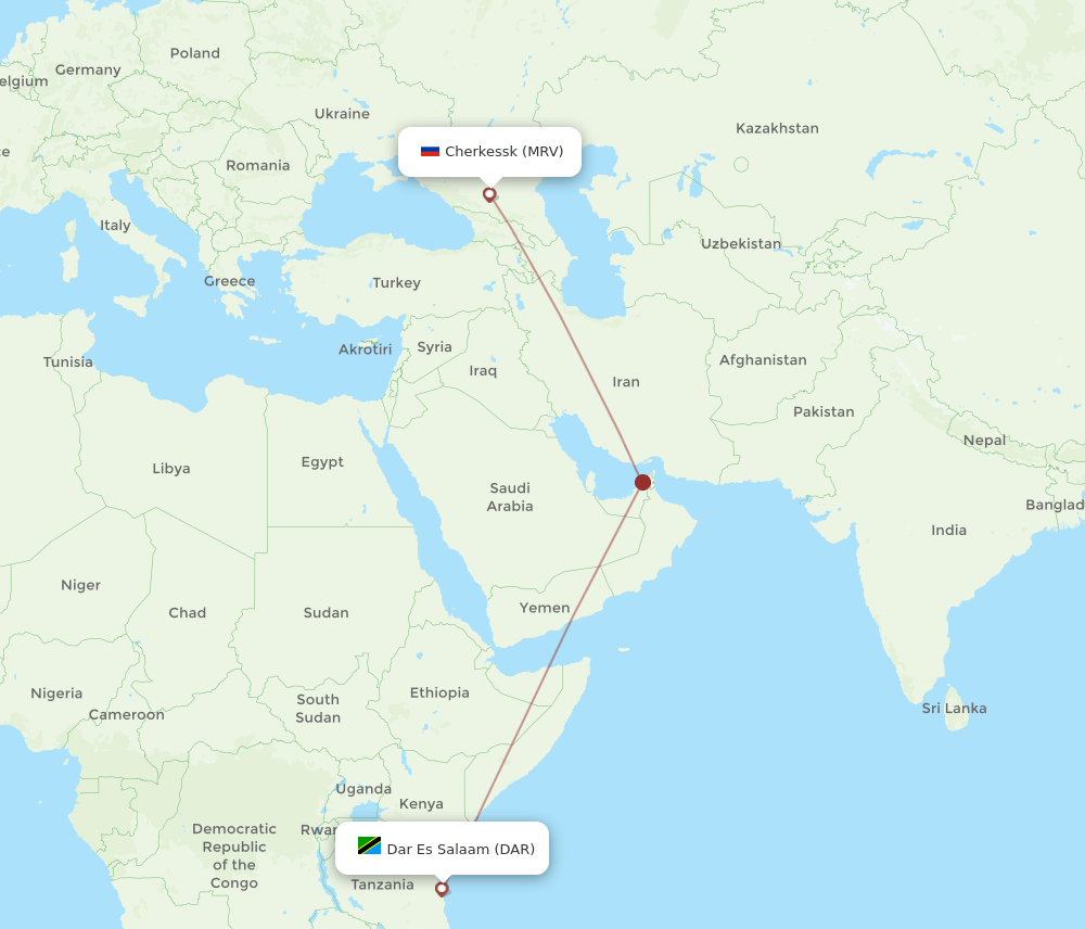 Mineralnye Vody - Dar Es Salaam route map and flight paths