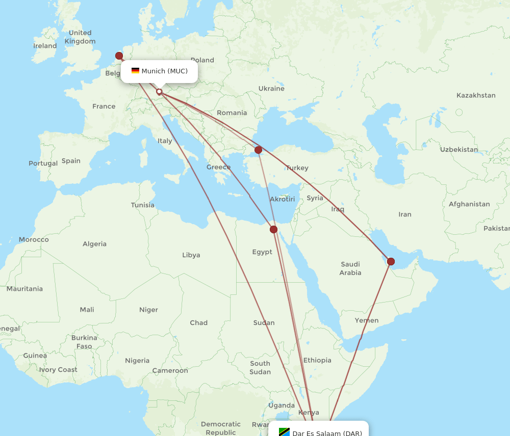 DAR to MUC flights and routes map