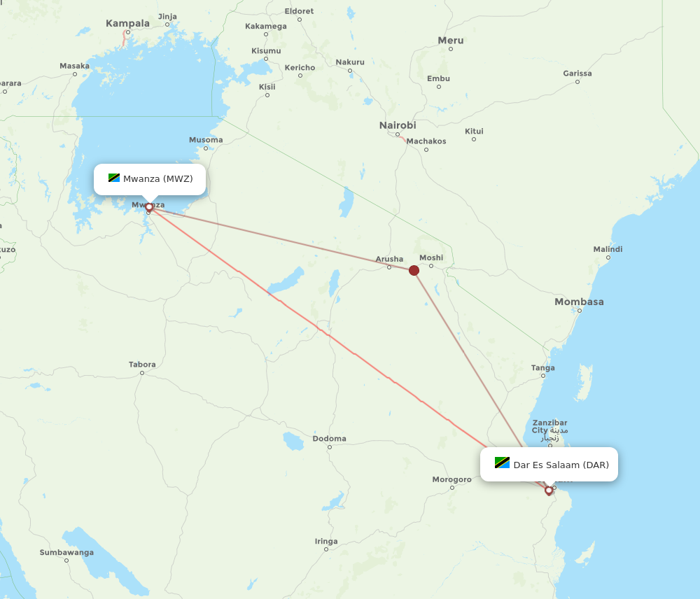 DAR to MWZ flights and routes map