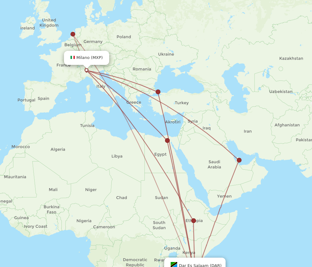 DAR-MXP flight routes