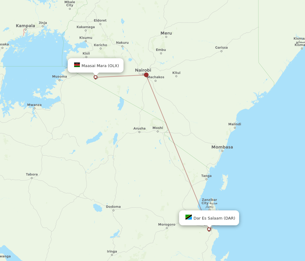 Dar Es Salaam - Maasai Mara route map and flight paths