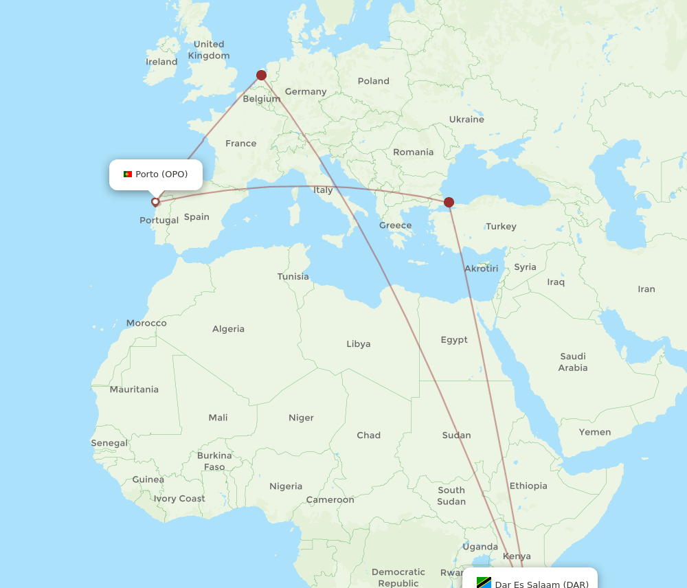 DAR-OPO flight routes