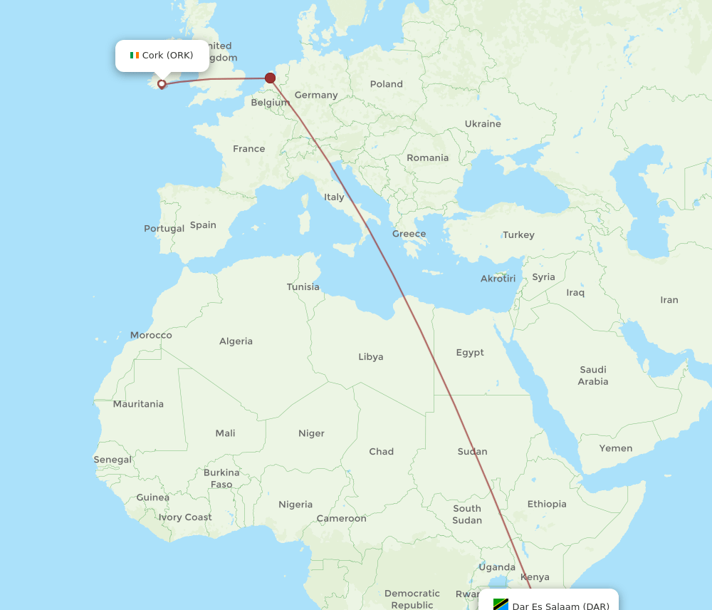 DAR-ORK flight routes